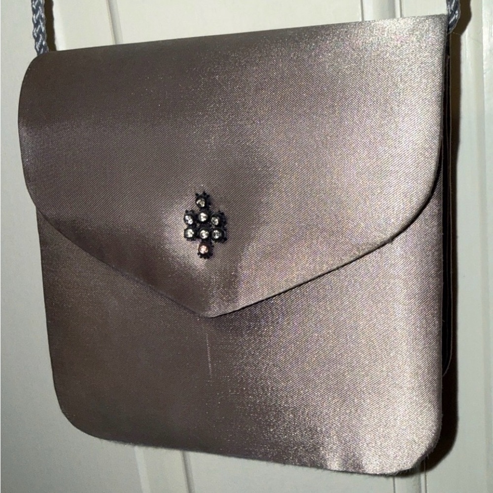 Magid mini Evening Bag Crossbody or clutch Pewter/Silver color w/ rhinstone vtg